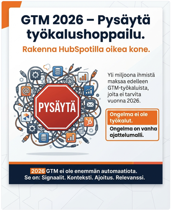 Et tarvitse työkalupinoa.Yksi HubSpot riittää. Digistrategi Jouni Koistinen