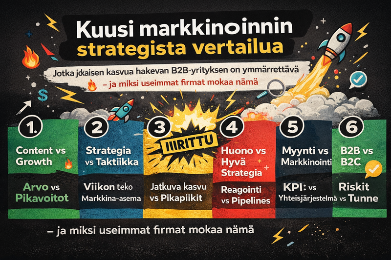 Kuusi markkinoinnin strategista vertailua